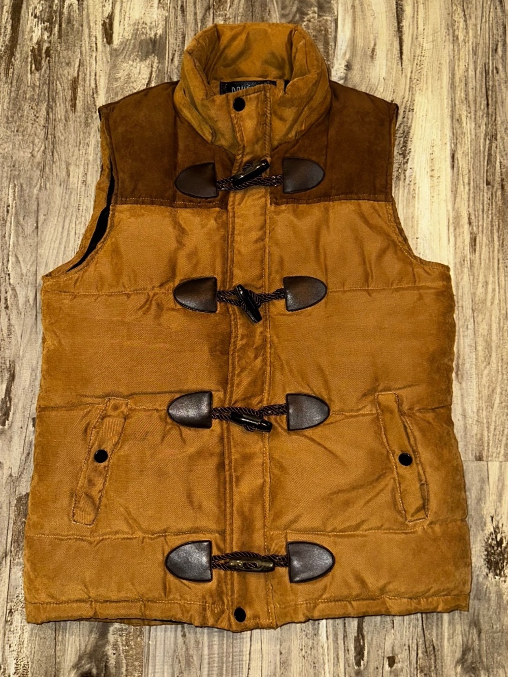 Doublju J. Tomson Brown Two-Toned Cabincore Snap/Toggle Quilted Vest-L